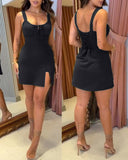 Leopard Square Neck Spaghetti Strap Romper Asymmetrical Lace up Slit Romper