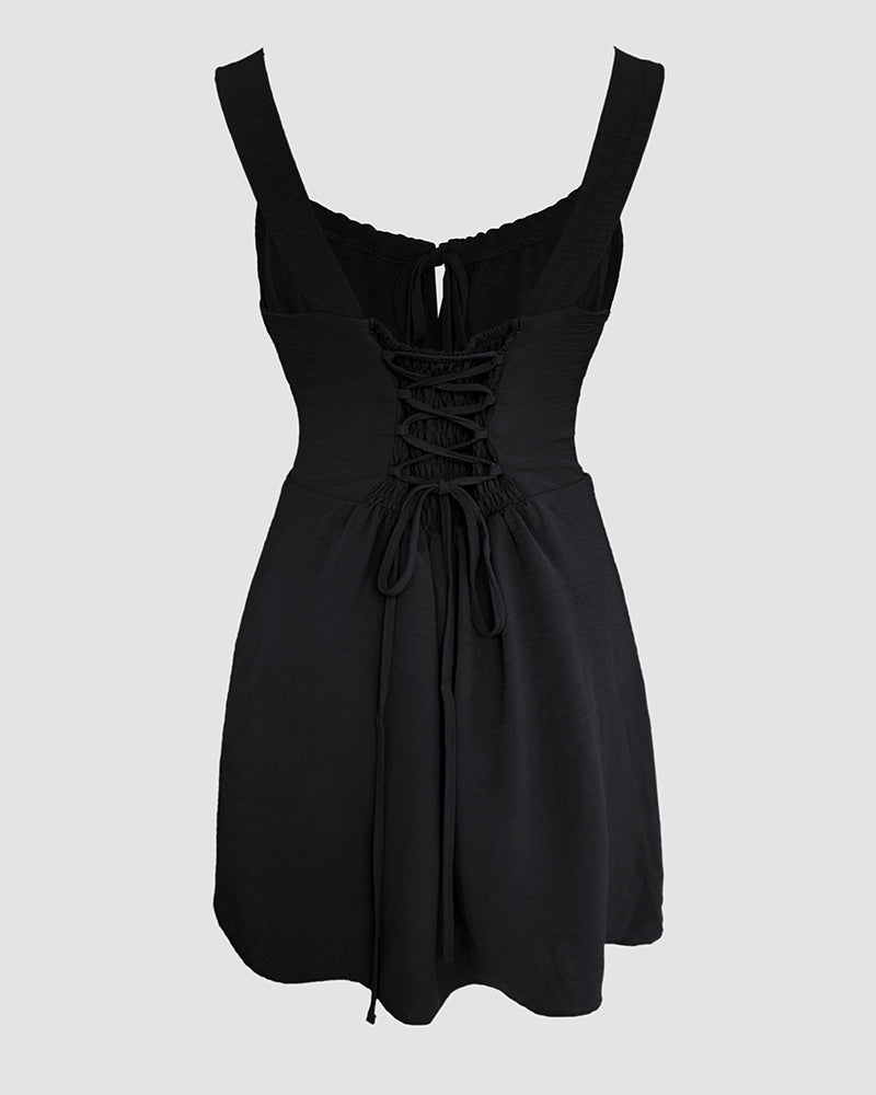 Leopard Square Neck Spaghetti Strap Romper Asymmetrical Lace up Slit Romper