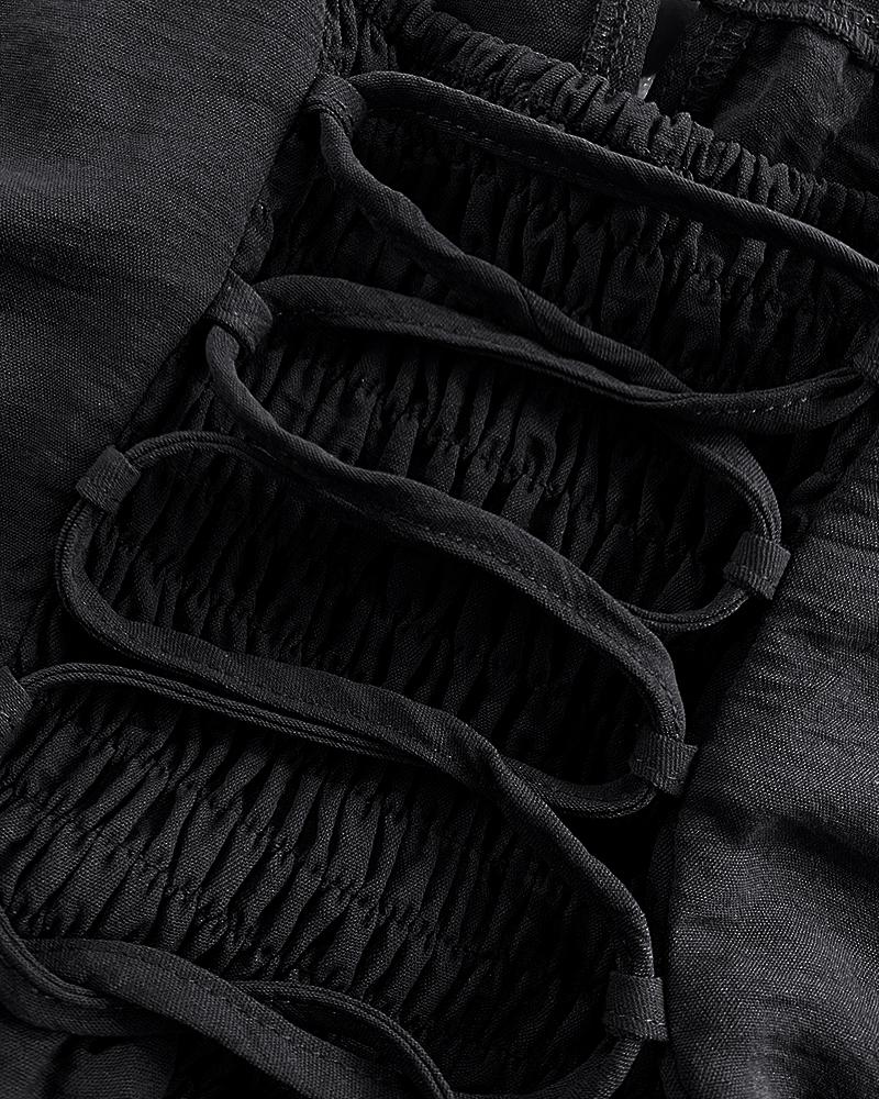 Leopard Square Neck Spaghetti Strap Romper Asymmetrical Lace up Slit Romper