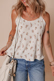 White Floral Pleated Big Bow Back Spaghetti Straps Tank Top