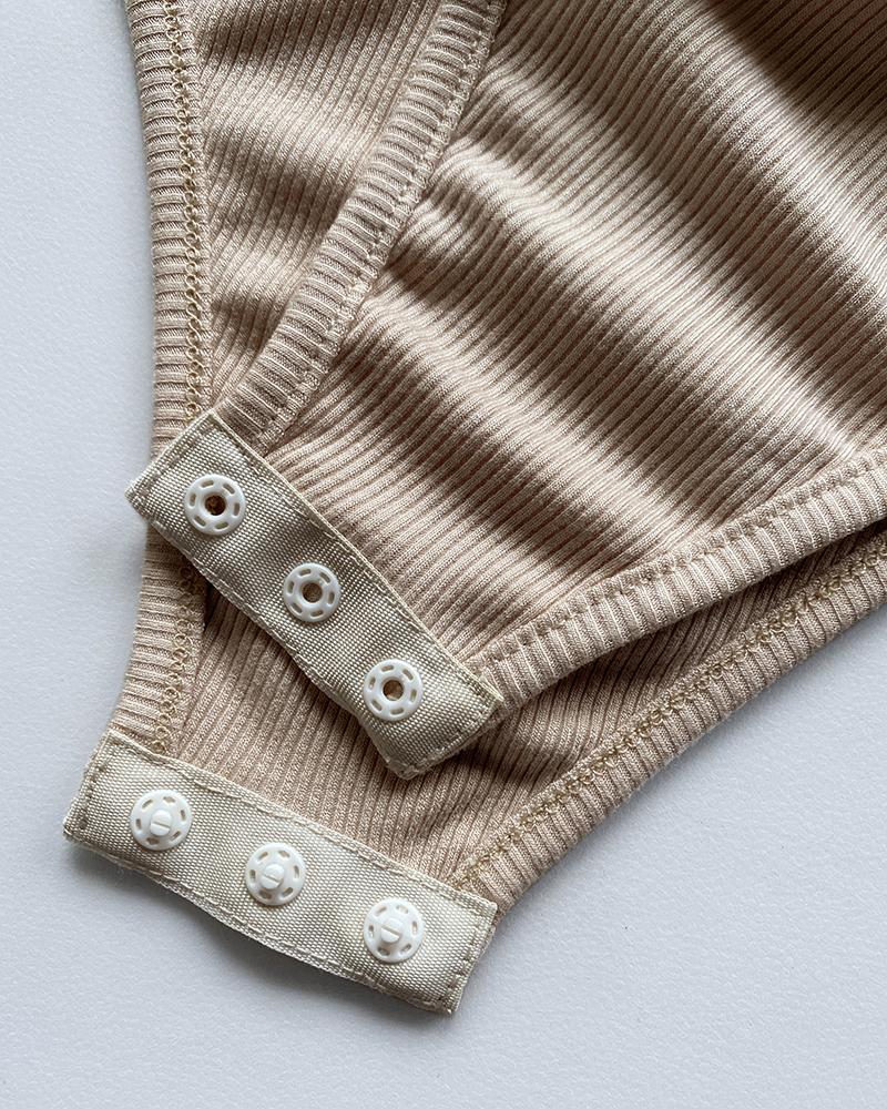 Round Neck Sleeveless Ribbed Bodysuit Casual Slim Fit Tank Top