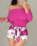Off the Shoulder Floral Print Romper Chic Tied Detail Rompers with Belt