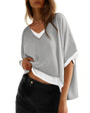 V Neck Batwing Sleeve Casual T Shirt
