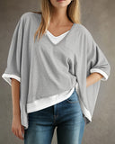 V Neck Batwing Sleeve Casual T Shirt