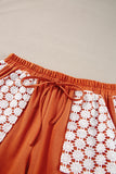 Gold Flame Plus Size Floral Crochet Patch Drawstring Wide Leg Pants
