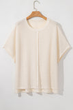 Beige Waffle Exposed Seam Detail Plus Size Short Sleeve Top