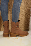 Chestnut Suede Buckle Decor Heeled Ankle Boots