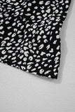 Black Leopard Print Ruffled Short Sleeve Keyhole Back Tiered Flowy Plus Size Blouse