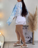 2 Pieces Outfit Floral Print Asymmetrical Neck Slit Convertible Top with Bandeau