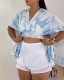 2 Pieces Outfit Floral Print Asymmetrical Neck Slit Convertible Top with Bandeau