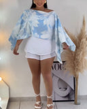 2 Pieces Outfit Floral Print Asymmetrical Neck Slit Convertible Top with Bandeau