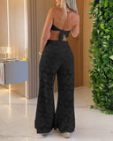 Bandeau Eyelet Embroidery Tied Detail Overalls Casual Cutout Jumpsuit(With Lining)