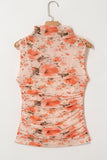 Red Mesh Floral Printed Slim Fit Tank Top