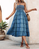 Two Way Wear Versatile High Waist Denim Midi Skirt with Pearl Embellishments Off the Shoulder Long Dress