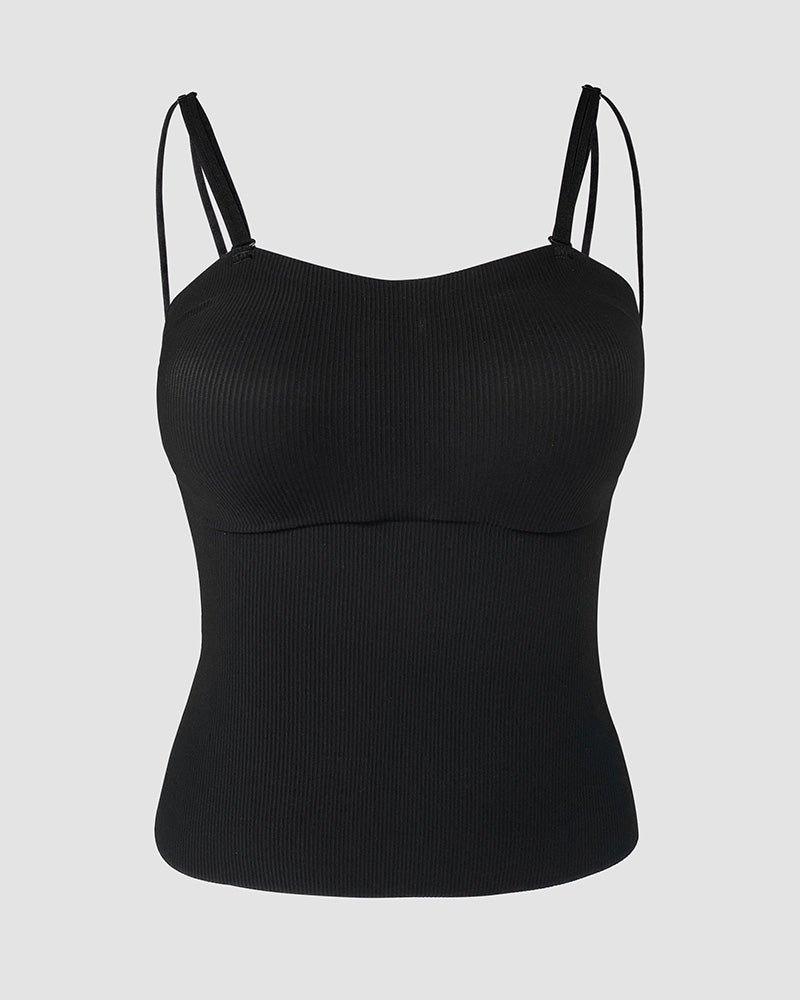 Spaghetti Strap Built in Bra Slim Fit Tank Top Sexy Back Criss Cross Workout Camisole Tops