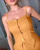 2 Pieces Outfit Spaghetti Strap Button Front Slit Hem Shirred Cami Top and Casual Zipper Fly Elastic Back Waist Slim Fit Shorts Set