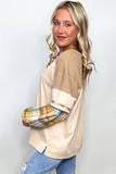 Parchment Plus Size Plaid Patchwork Layered Henley Top