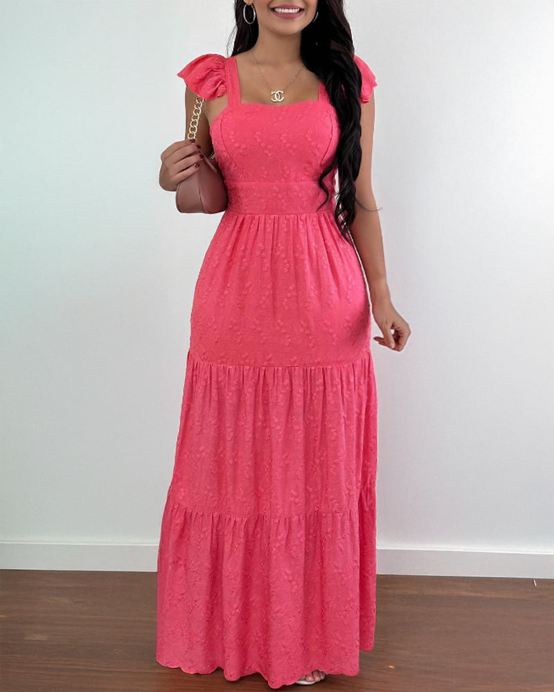 Square Neck Thick Strap Dress Maxi Backeless Ruched Dress