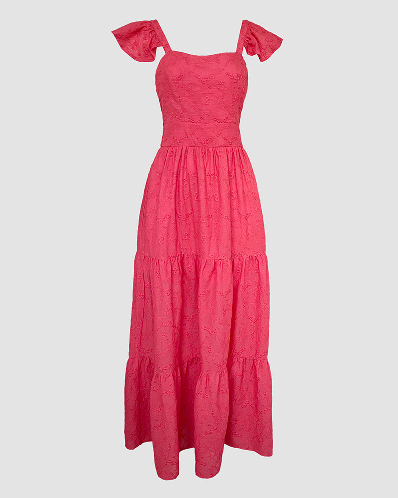 Square Neck Thick Strap Dress Maxi Backeless Ruched Dress