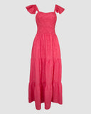 Square Neck Thick Strap Dress Maxi Backeless Ruched Dress
