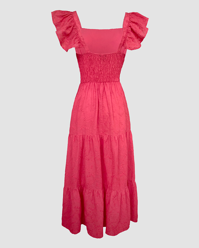 Square Neck Thick Strap Dress Maxi Backeless Ruched Dress