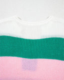 Colorblock V Neck Short Sleeve Sweater