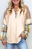 Parchment Plus Size Plaid Patchwork Layered Henley Top
