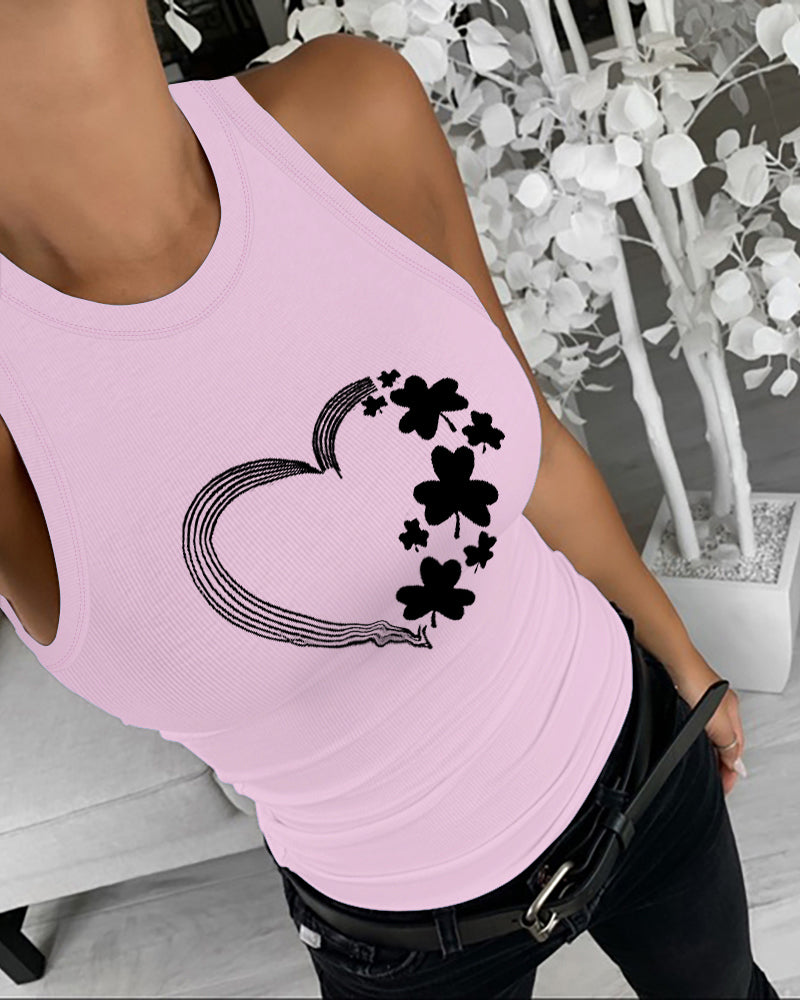 St. Patrick's Day Lucky Shamrock Heart Print Tank Top
