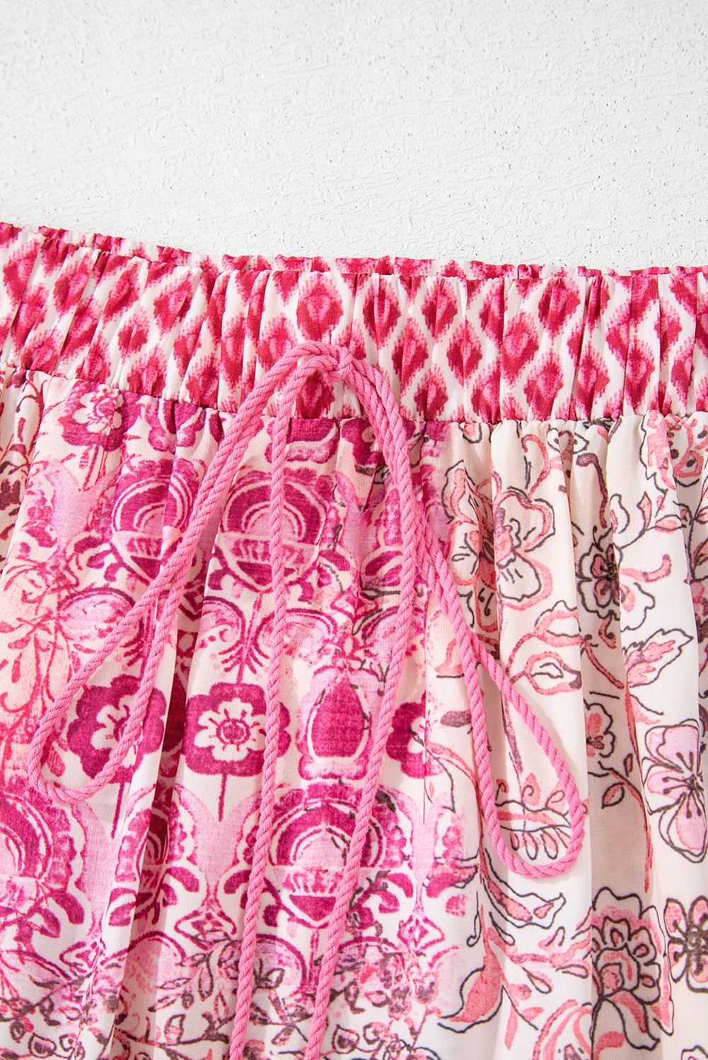 Red Boho Pattern Print Tassel Drawstring High Waist Maxi Dress