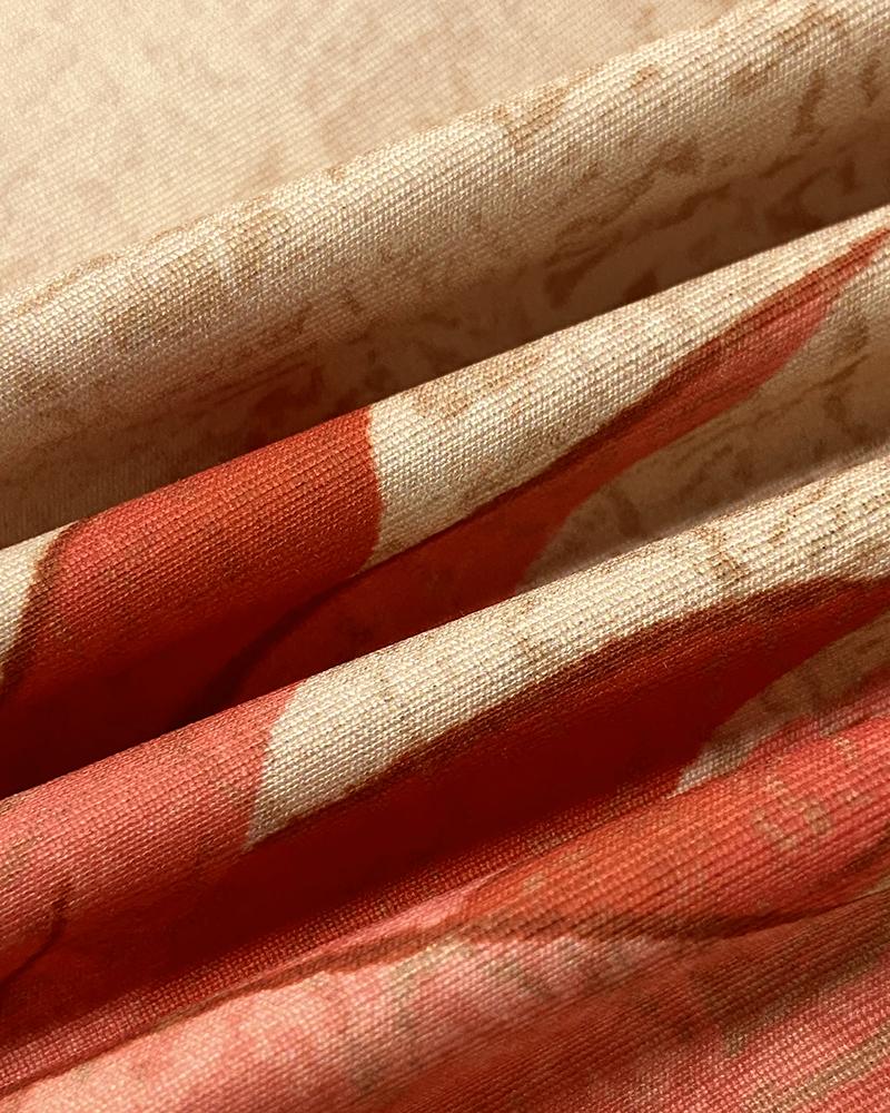 2 Pieces Outfit Plants Print Cold Shoulder Batwing Sleeve Top and Casual Wide Leg Pants Set