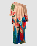 2 Pieces Outfit Plants Print Cold Shoulder Batwing Sleeve Top and Casual Wide Leg Pants Set