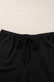 Black Textured Hoodie and Shorts Plus Size Two Piece Set