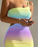 Ombre One Shoulder Cutout Ribbed Bodycon Dress