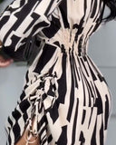 All Over Print Side Drawstring Twisted Shirt Dress