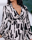 All Over Print Side Drawstring Twisted Shirt Dress