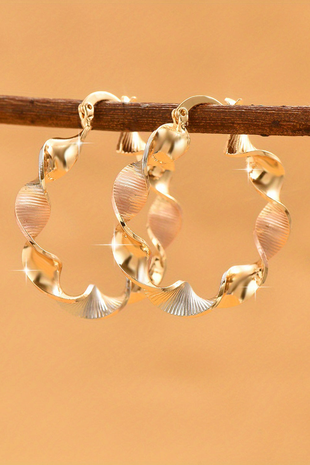 Gold Twisted Plated Alloy Hoop Earrings