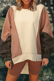 Brown Exposed Seam Colorblock Plus Size Hoodie