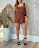 Square Neck Sleeveless Lace up Zipper Skirt Sets