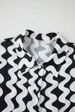 Black Stripe Print Loose Fit Open Front Beach Cover Up