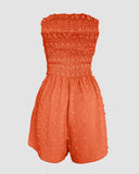 Polka Dot Bandeau Sleeveless Shirred Rompers Casual Button Decor Tied Detail Short Jumpsuit