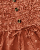 Polka Dot Bandeau Sleeveless Shirred Rompers Casual Button Decor Tied Detail Short Jumpsuit