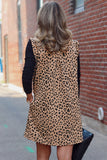 Khaki Leopard Print V Neck Sleeveless Collared Mini Dress