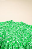 Green Floral Flutter Sleeve Shirred Notched Neck Plus Size Blouse