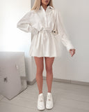 Turn down Collar Long Sleeve Casual Button Tied Detail Blouse Dress