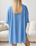 Round Neck Short Sleeve Slit Top and Casual Shorts Set with Single Pocket