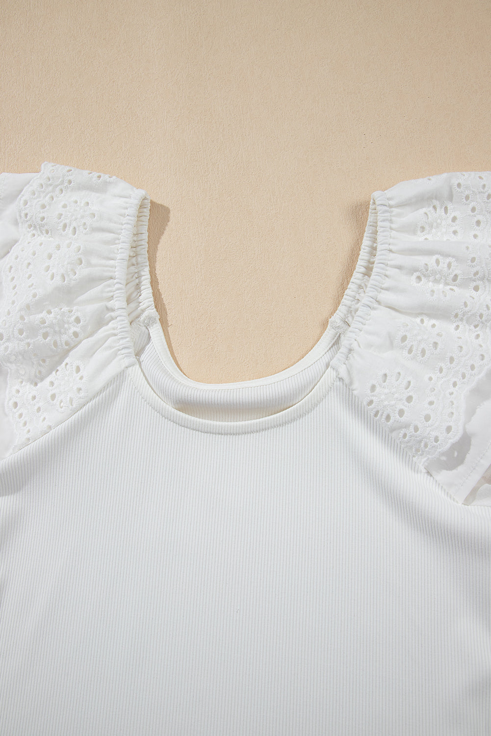 White Eyelet Ruffle Sleeve Slim Fitted Top