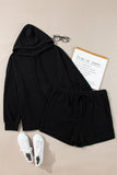 Black Textured Hoodie and Shorts Plus Size Two Piece Set
