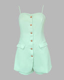 Bandeau Spaghetti Strap Golden Button Back Shirred Top with Casual Shorts Set