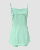 Bandeau Spaghetti Strap Golden Button Back Shirred Top with Casual Shorts Set