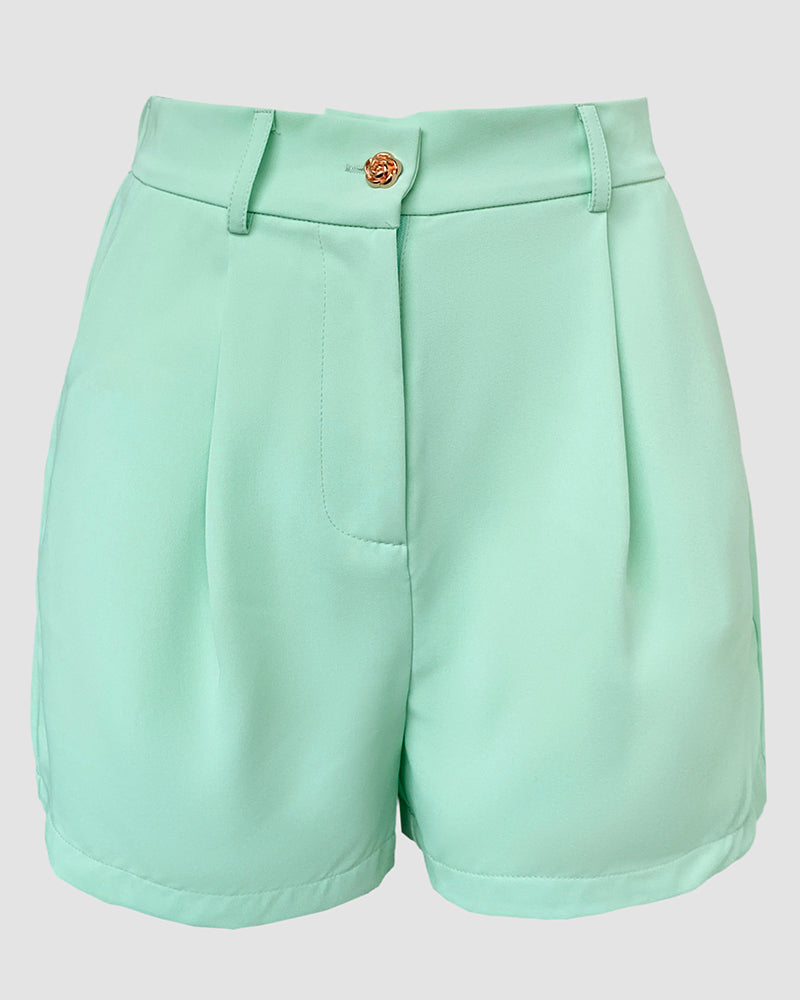 Bandeau Spaghetti Strap Golden Button Back Shirred Top with Casual Shorts Set